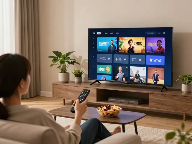 Relaxing at home with abbonamento iptv on a smart TV, demonstrating modern entertainment.